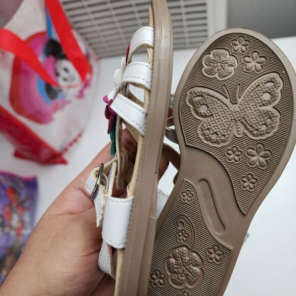 Girls Andrea White & Colorful Flower Floral Sandals Size 10 - Picture 4 of 12